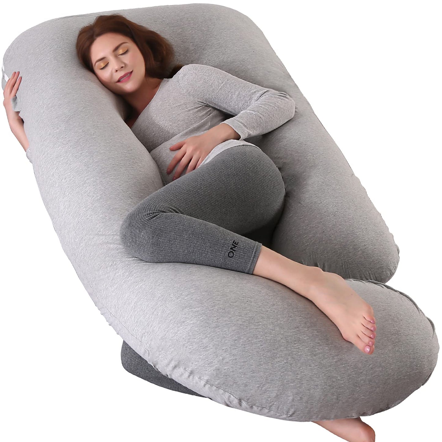 U-Shaped Full Body Pregnancy Pillow for Sleeping – 57" Maternity Pillow with Removable Cover, Support for Back, Legs, Belly & Hips (Jersey-LightGrey)