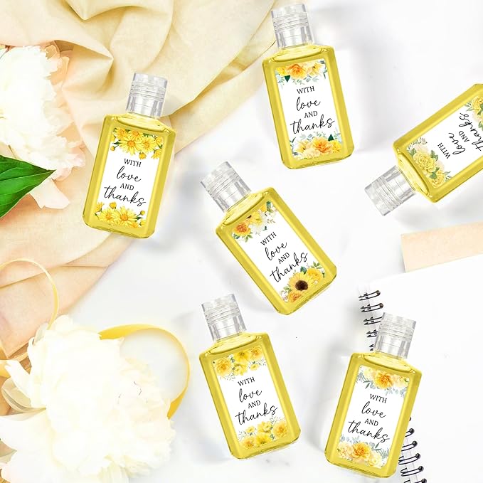 50 Pcs Golden Flower Mini Hand Sanitizer Bulk Thank You Gift Favors Small Hand Sanitizer for Guest 1fl oz Travel Size Hand Soap Gift for Wedding and Baby Shower Supplies
