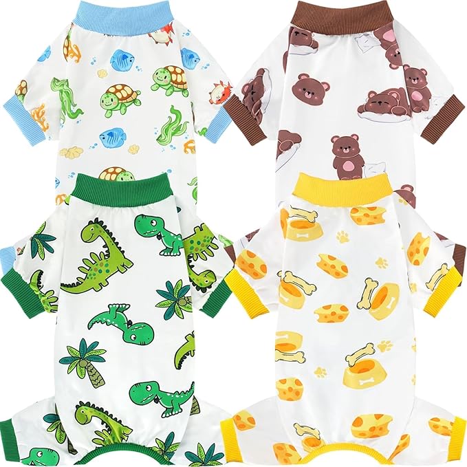 XPUDAC 4 Pack Dog Pajamas for Small Dogs, Puppy Clothes for Boy Girl Strechy Soft Pet Jumpsuit, Cat Onesie (X-Large)