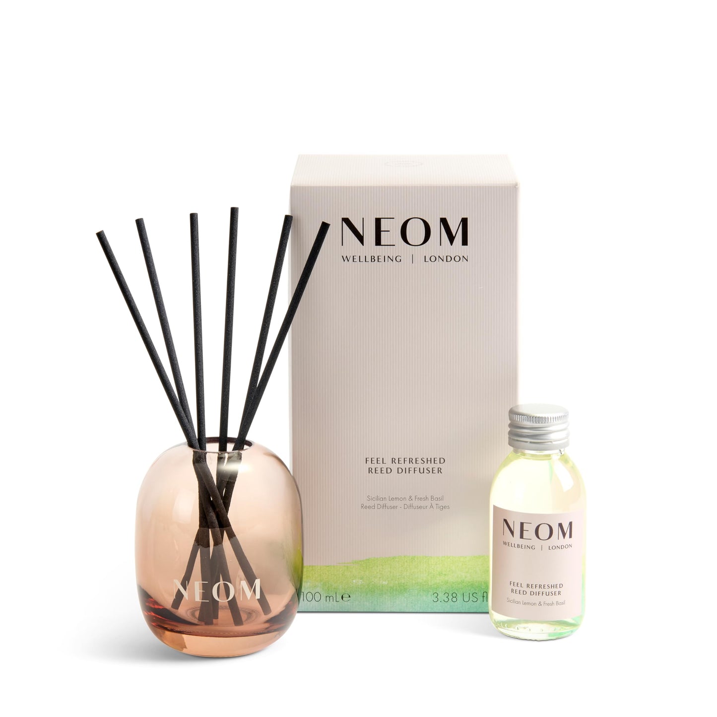 NEOM Feel Refreshed Reed Diffuser, 100ml | Sicilian Lemon & Basil I Pure Essential Oils I 100% Natural Fragrances I Lasts 12 Weeks I Refillable and Reusable