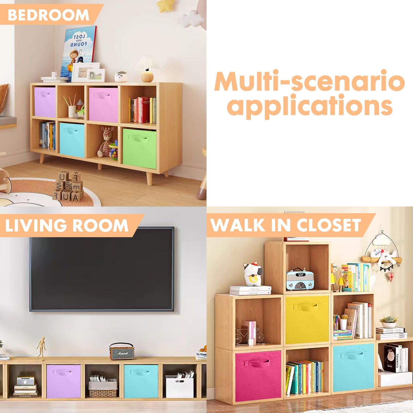 ShellKingdom Foldable Fabric Storage Cubes And Cloth Organizer Drawer For Closet And Toys, 6 Pack (6 Colors)