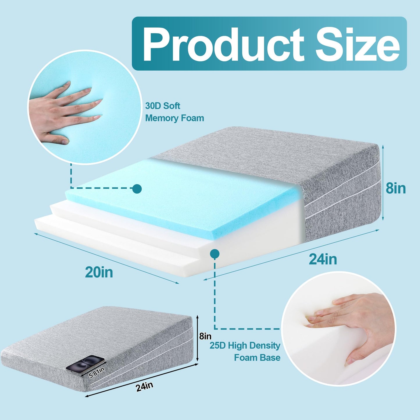 ROYALAY Adjustable Bed Wedge Pillow for Sleeping, Triangle Incline Wedge Pillow for Back Reduce Pressure, Memory Foam Pillow for Post Surgery, Back Support, Leg Elevation, Gerd Acid Reflux, Snoring