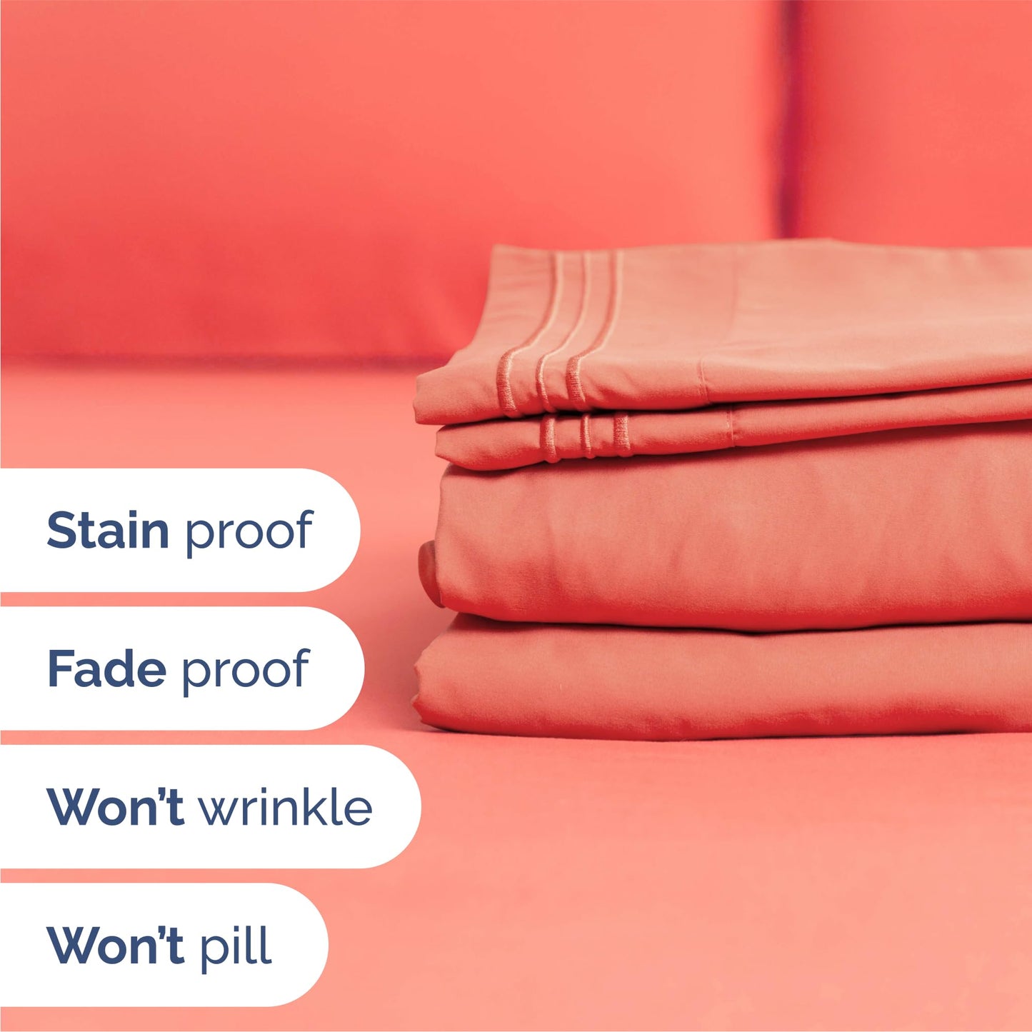 Queen Size 4 Piece Sheet Set - Comfy Breathable & Cooling Sheets - Hotel Luxury Bed Sheets for Women & Men - Deep Pockets, Easy-Fit, Extra Soft and Wrinkle Free Sheets - Coral Oeko-Tex Bed Sheet Set