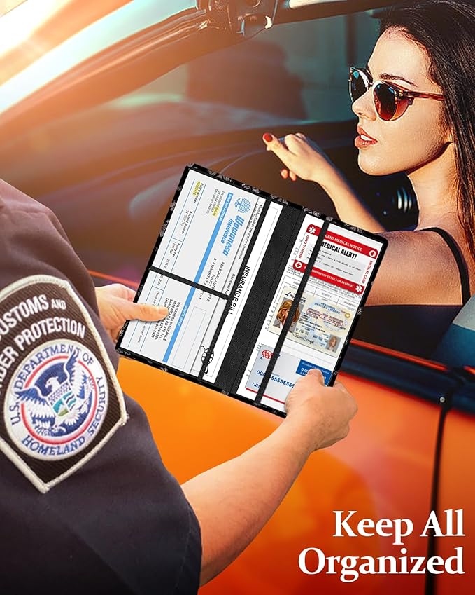 Slohif Car Registration and Insurance Holder - Butterfly Vehicle Glove Box Organizer Women with Magnetic Shut Leather Automobile License Holders Coasters Auto Accessories Case for Document