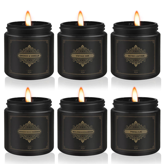 Gifts for Men,6 Pack Scented Candles for Men, Scented Candles Set Soy Candles for Home Him,Father's Day Gifts, Scents of Rosemary/Fresh Rose/Cedar Teak/Grapefruit/Rose & Pomegranate Berry/Fig