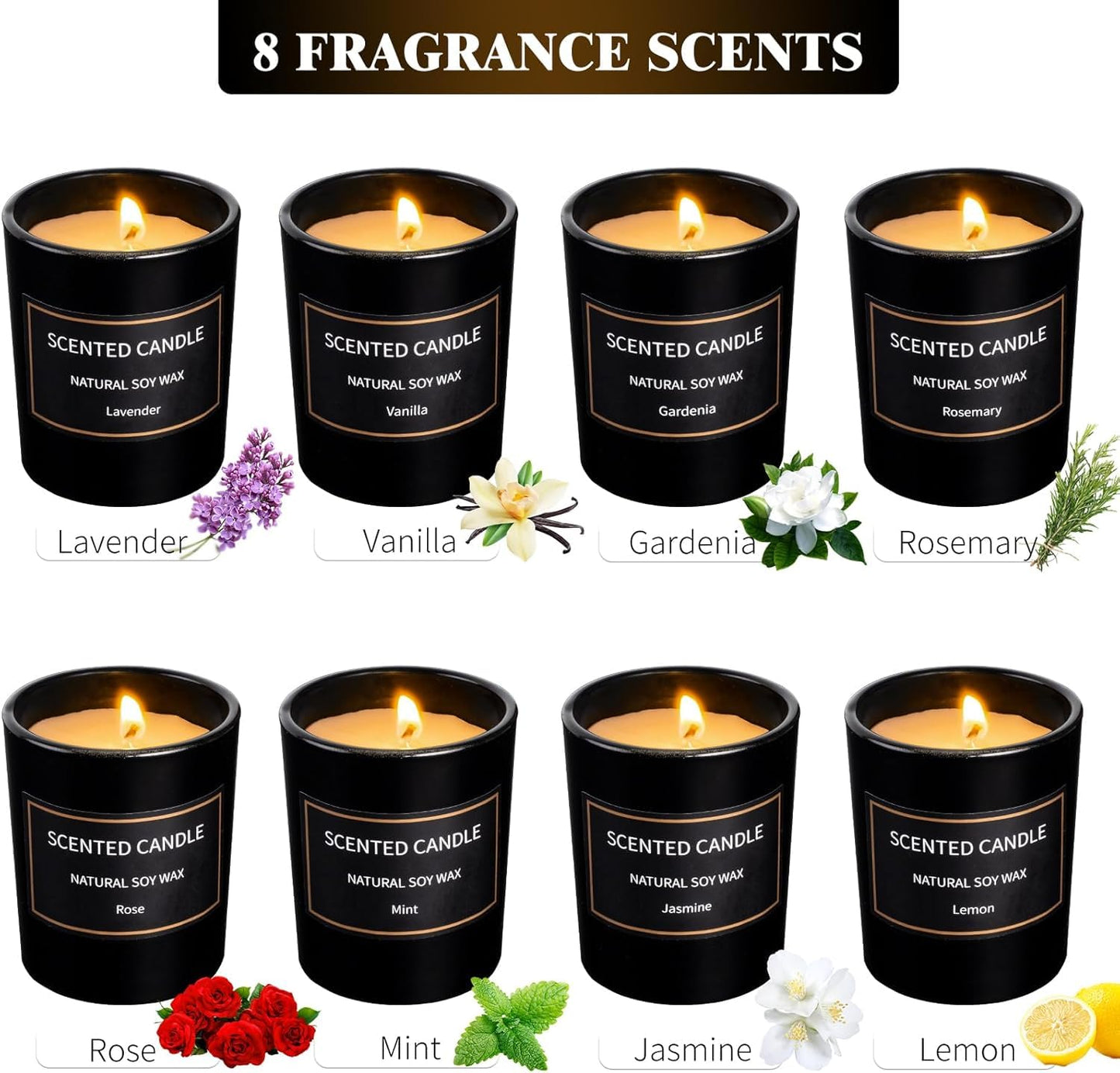 Scented Candles Gifts for Women Men, 8 Pack 3 Oz Scented Candles for Home, Natural Soy Wax Strong Fragrance Long Lasting Aromatherapy Candles for Women Men, Gifts for Birthday