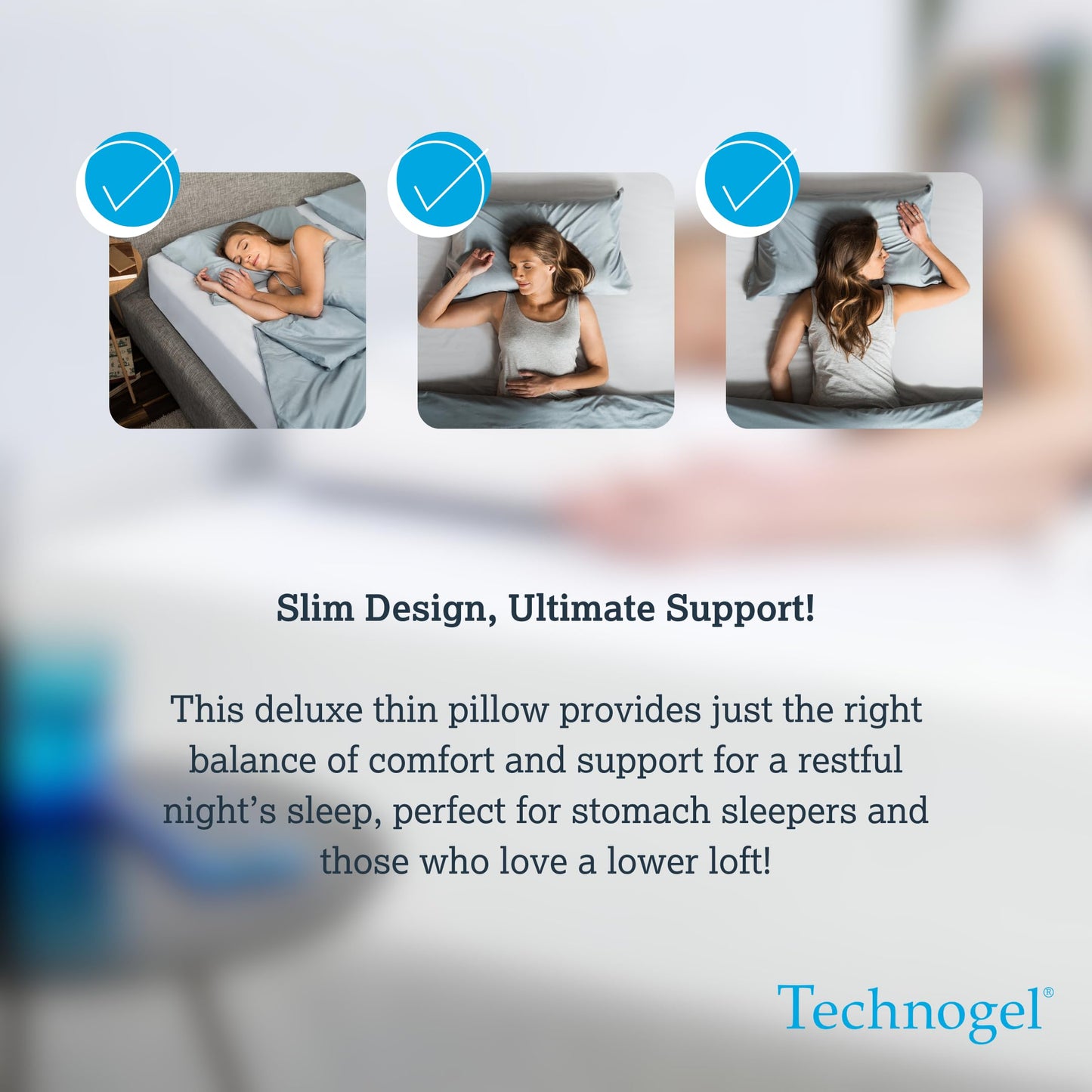 Technogel Deluxe Cooling Gel Pillow - Innovative Cool Gel Pillow with Comfortable Support Structure for Side, Back and Stomach Sleeper, Slim Standard Dimension with Washable Cover, 3.5" (Thin)