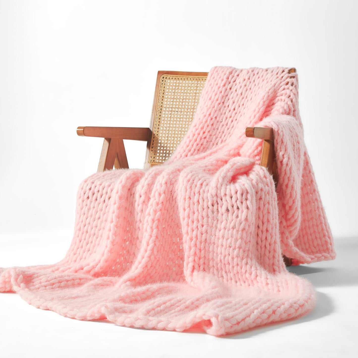 SLEEP ZONE Throw Blanket for Couch - Chunky Knit Hollow Blanket, Throw Blankets for Bed, Handmade Long Plush Cat Yarn, Soft Fluffy Knit Blankets Home Decor (Pink, 50x60in)