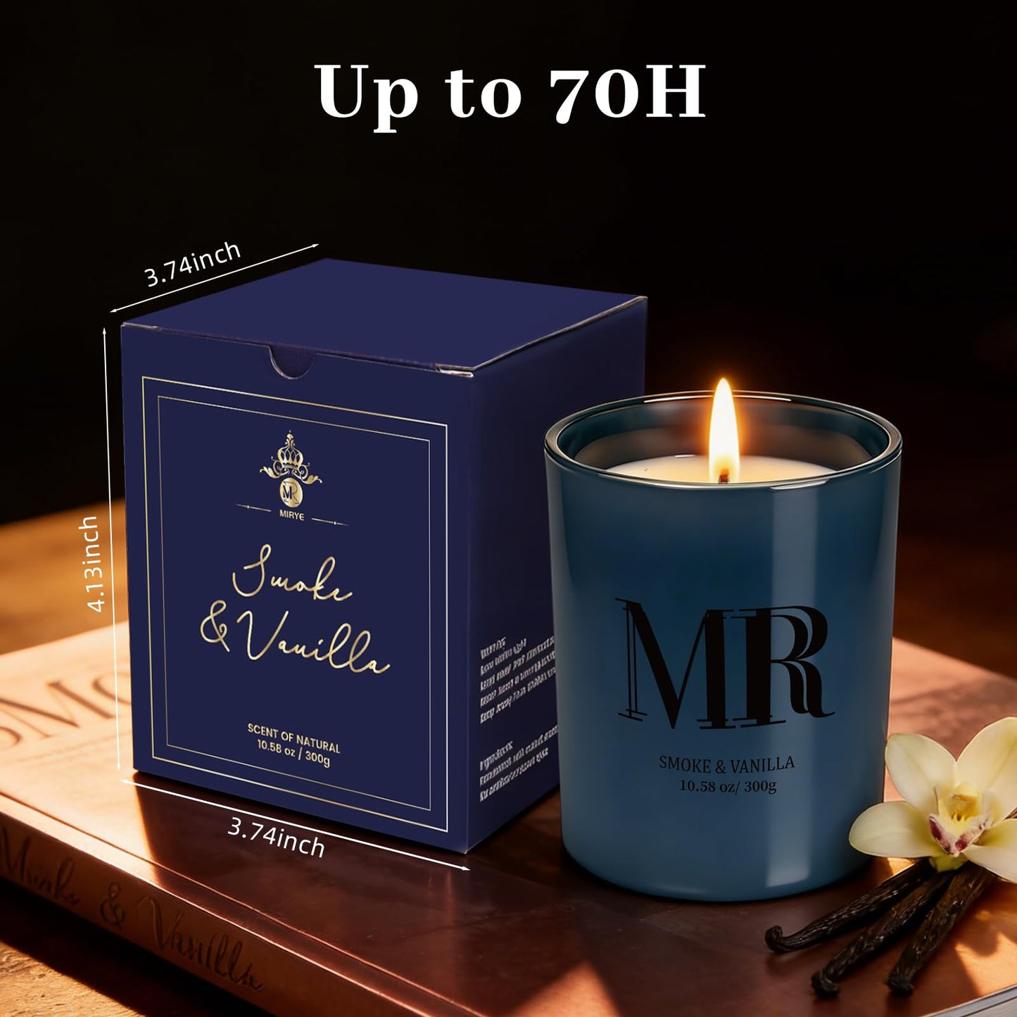 Candles for Men, Smoke & Vanilla Masculine Scented Candle, 10.58oz Natural Soy Wax Candle, 70 Hour Burn Time, Birthday Gifts for Men, Husband, Boyfriend, Dad, Home Fragrance Decor