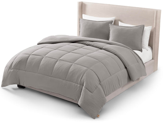 UGG Leonora Comforter Set with 2 Pillow Shams Lightweight Down Alternative Blanket Reversible Cozy Warm All Season Washable and Hypoallergenic Bedding Set, Full/Queen, Light Grey