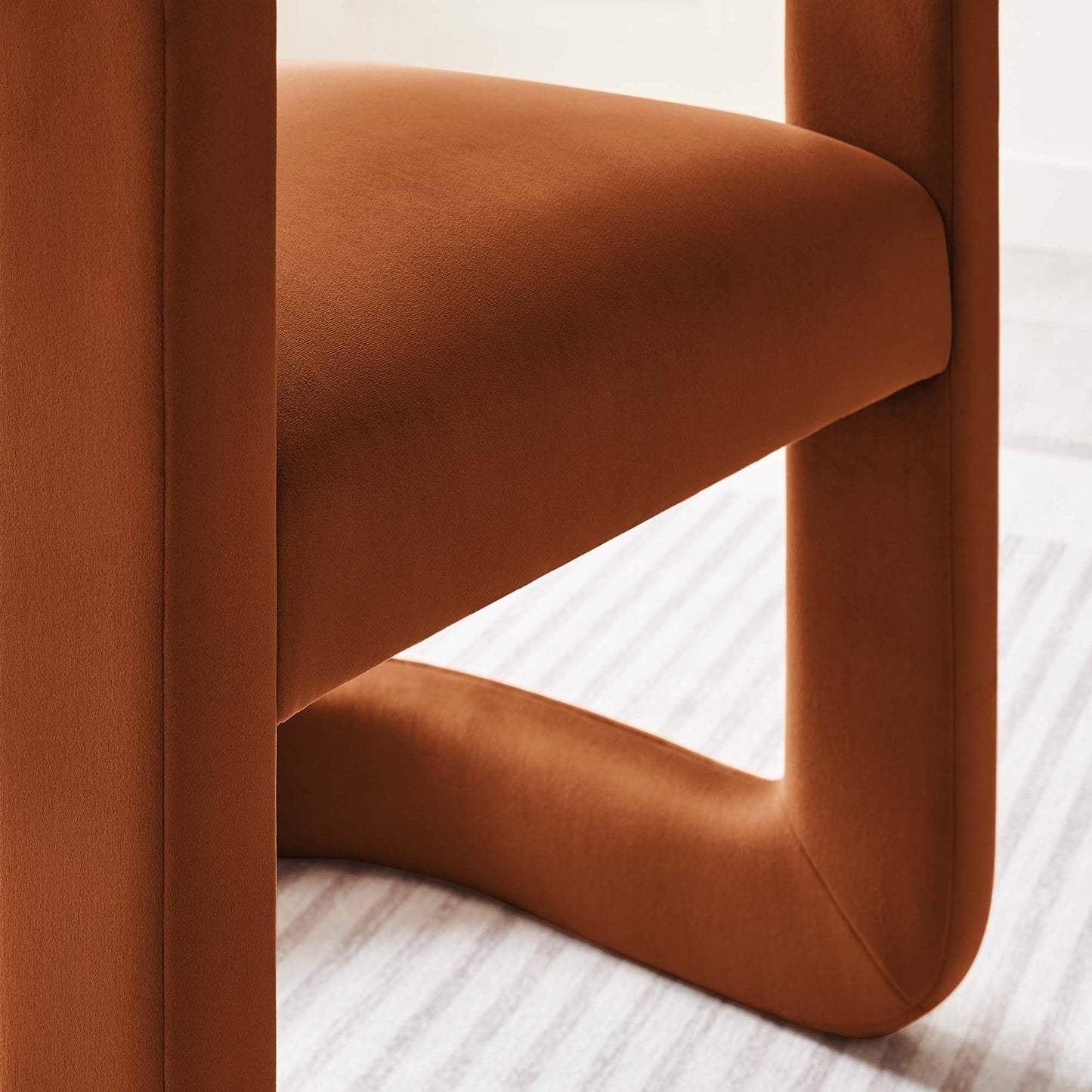 Modway Winslow Stain-Resistant Performance Velvet Dining Chair in Rust - Open Back Barrel Armchair - Upholstered Dining Chair - Cozy Reading Chair or Velvet Vanity Chair