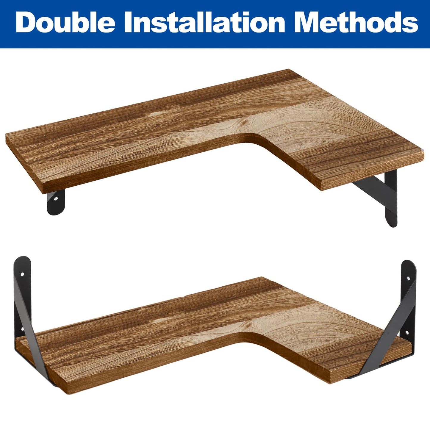 Jeffbaubl 4Pcs Corner Floating Shelves, L-Shaped Wall Mounted Shelf, Wall Mounted Wood Shelves for Storage and Decor, Rustic Wood Corner Shelf for Kitchen Living Room Bedroom, Light Brown