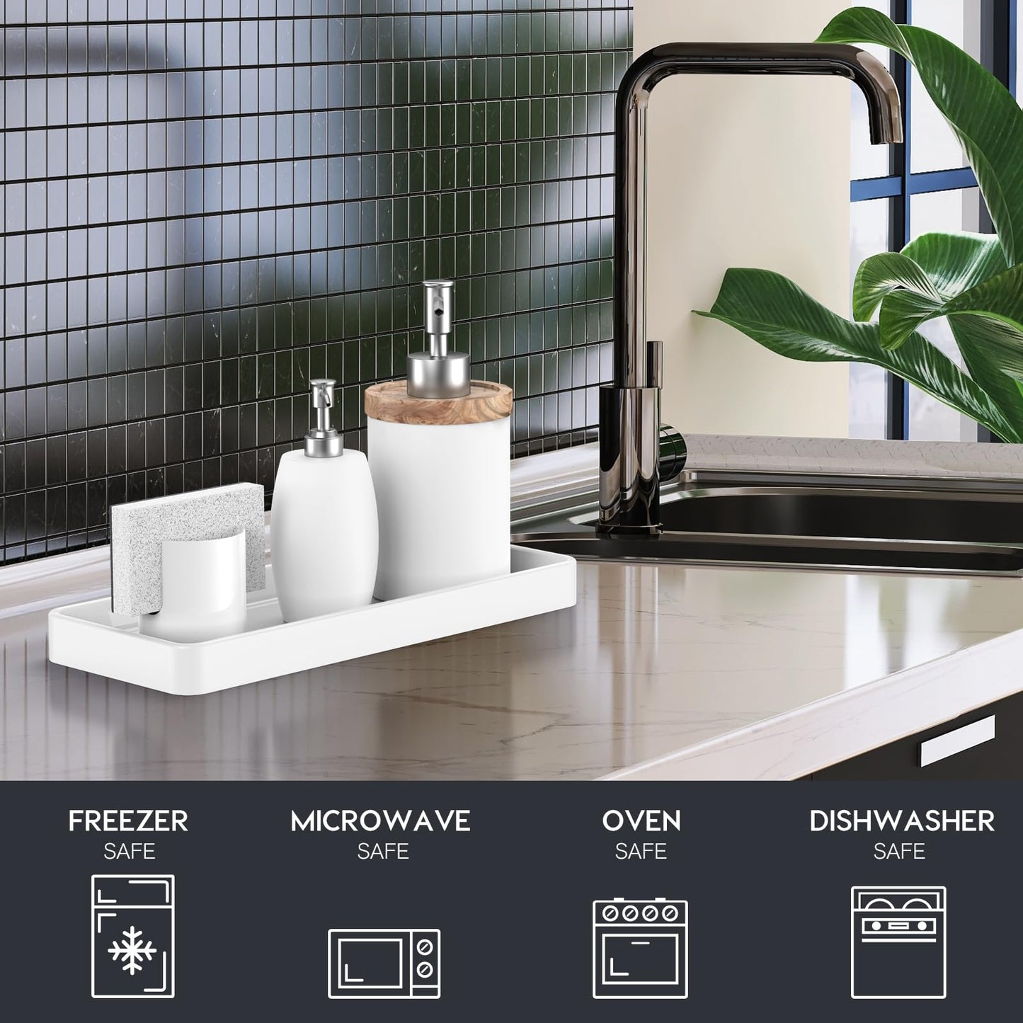 Gurygo 12" Countertop and Vanity Tray - Kitchen Tray for Soap Bottles - Rectangular Vanity Tray for Bathroom - Vanity Trays for Bathroom - Kitchen Soap Dispenser Tray,White