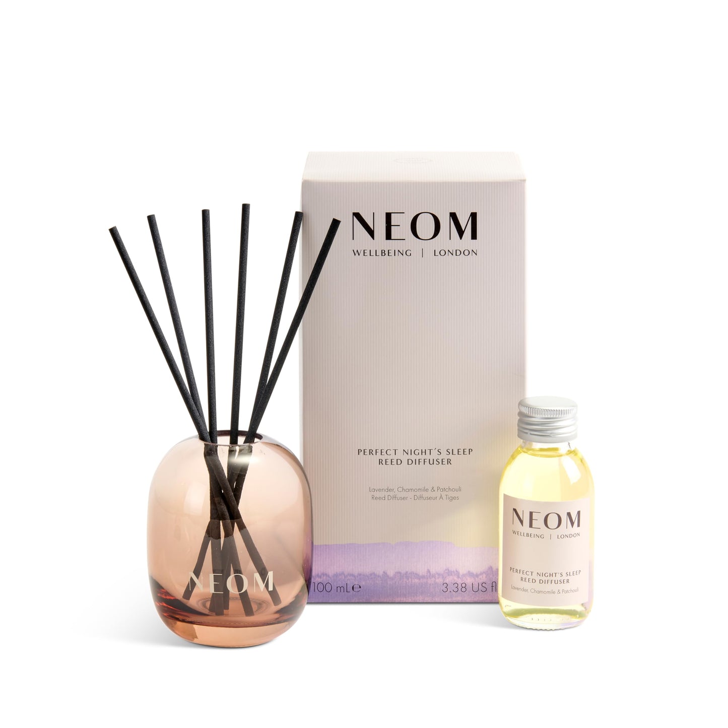 NEOM Perfect Night's Sleep Reed Diffuser, 100ml I Lavender, Chamomile and Patchouli I 100% Natural Fragrances I Lasts 12 Weeks I Refillable and Reusable