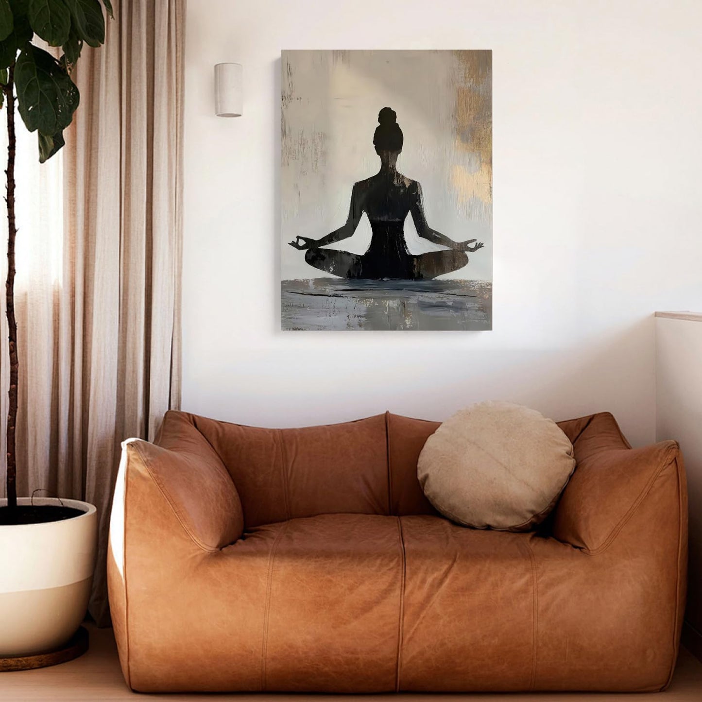 GELDSTEI Framed Zen Wall Art, Modern Yoga Girl Canvas Painting, Tranquil Meditation Wall Decor, Spiritual Aesthetic Picture, Calming Mindfulness Poster Prints for Living Room Spa Yoga Studio 12x16 Inch