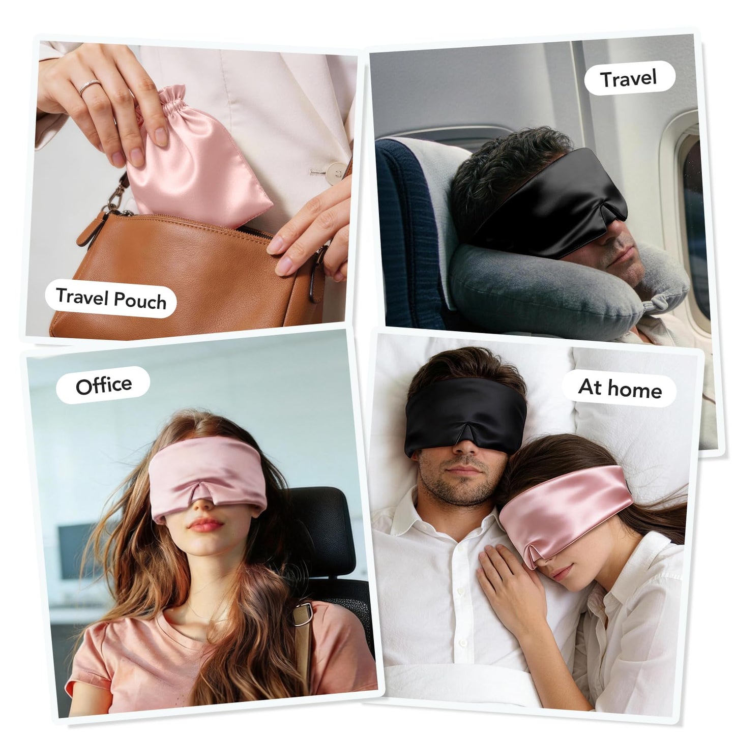 LitBear Silk Sleep Mask for Side Sleeper, Travel, Airplane, Office, Black