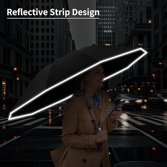 Seniny Inverted Travel Umbrella, Automatic Umbrellas for Rain, Windproof Compact Umbrella with Reflective Stripe, Folding UV Umbrella Sun Umbrella, Portable Large Umbrella for Backpack, Lightweight