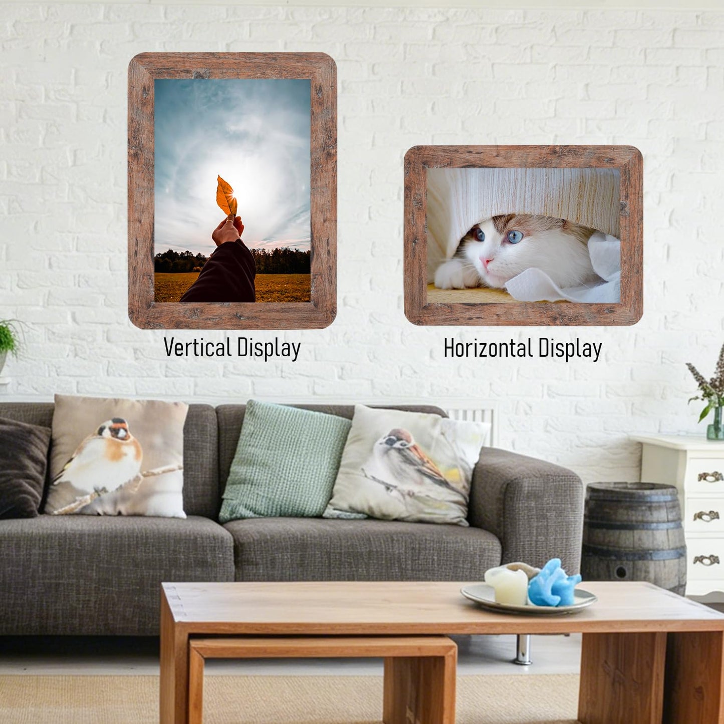 ZPAN 5x7 Picture Frames Set of 4, Barn Wood Picture Frame with Real Glass, Rustic Wooden Picture Frame with Rounded Corners, Suitable for Hanging or Tabletop Display (Barn Wood)