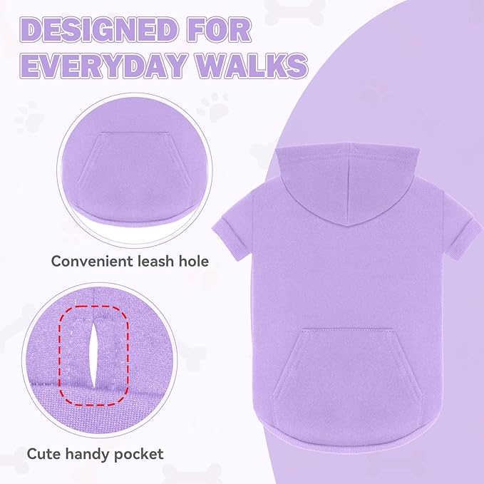 3XL Dog Sweaters for Large Dogs,Dog Hoodie,Cozy Fleece Interior Sweatshirt with Hood & Pocket,Leash Hole,Pet Clothes Sweater for Small,Medium,and Large Dogs,Light Purple&3XL