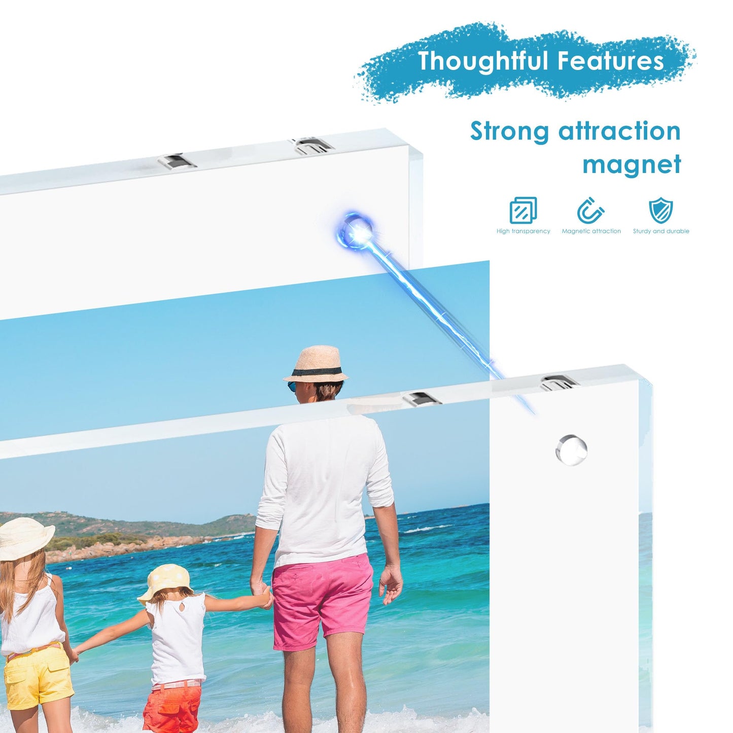 Fisnish 5x7 Acrylic Picture Frame Set of 3, 20mm Thick, Double-Sided Transparent Magnetic Frameless Photo Frame, Desktop Freestanding Display for Office or Home Decor