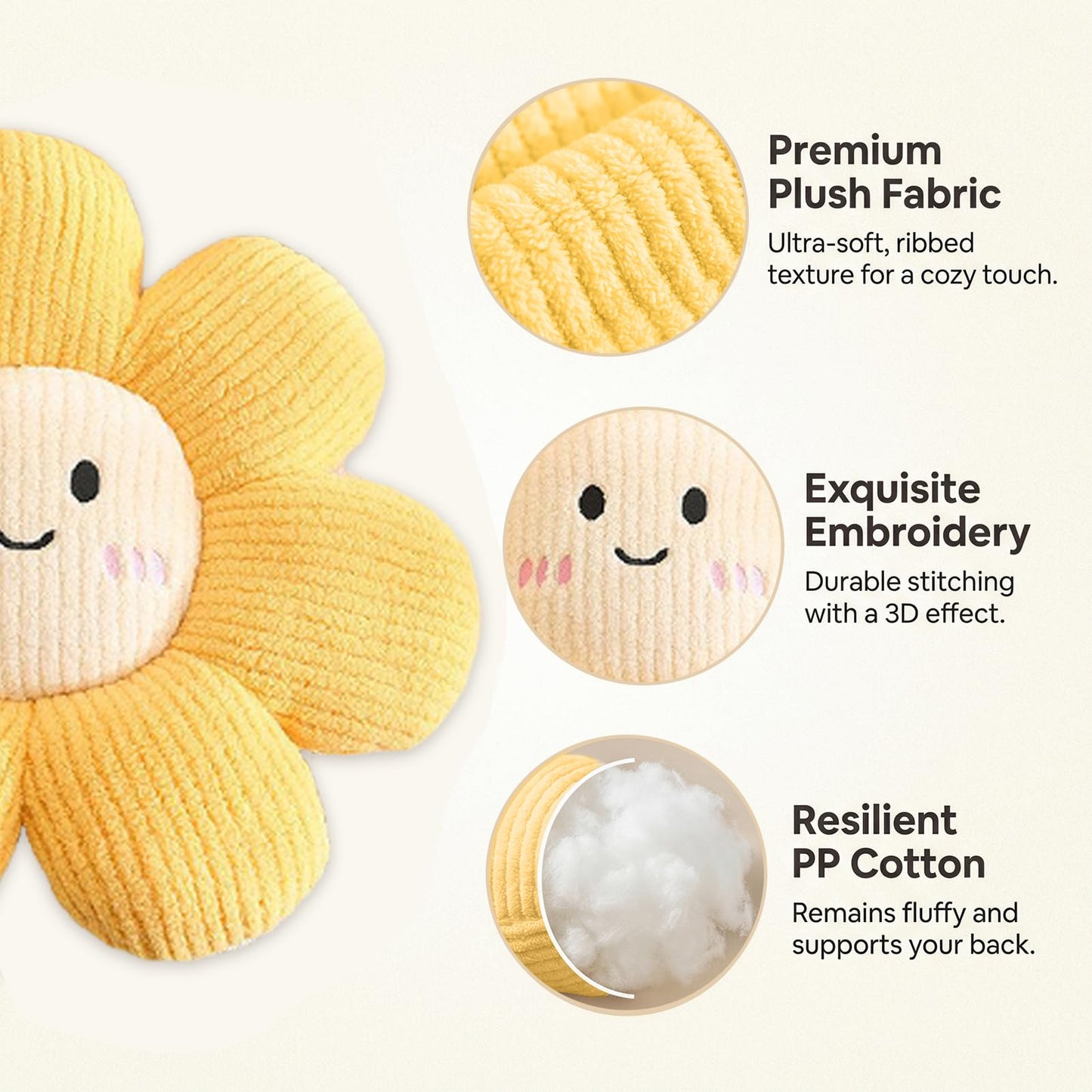 HonorHut 2 Pcs Cute Couch Pillows 17.7" Daisy Flower Pillow Decorative Flower Seat Cushion for Bedroom Living Room Sofa Decor White and Yellow