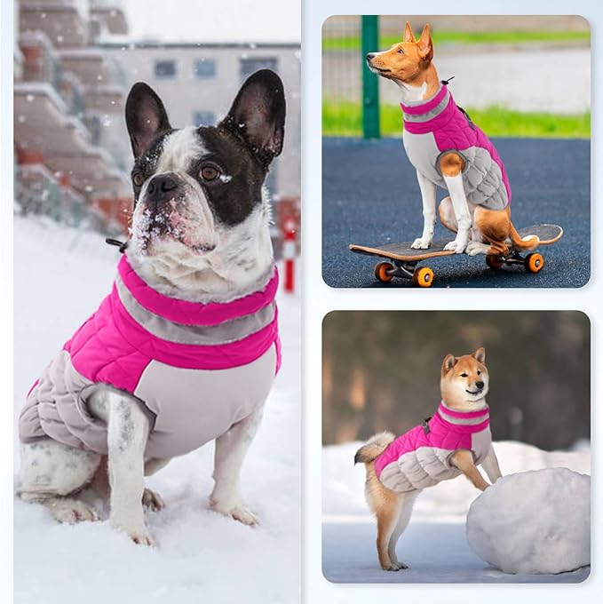 OUOBOB Dog Winter Jacket Cozy Reflective Waterproof Windproof Warm Pet Garment,Comfortable Cold Weather Fleece Apparel Outfits with Zipper Closure for Small Medium Large Dogs Puppy Walking,XXX-Large