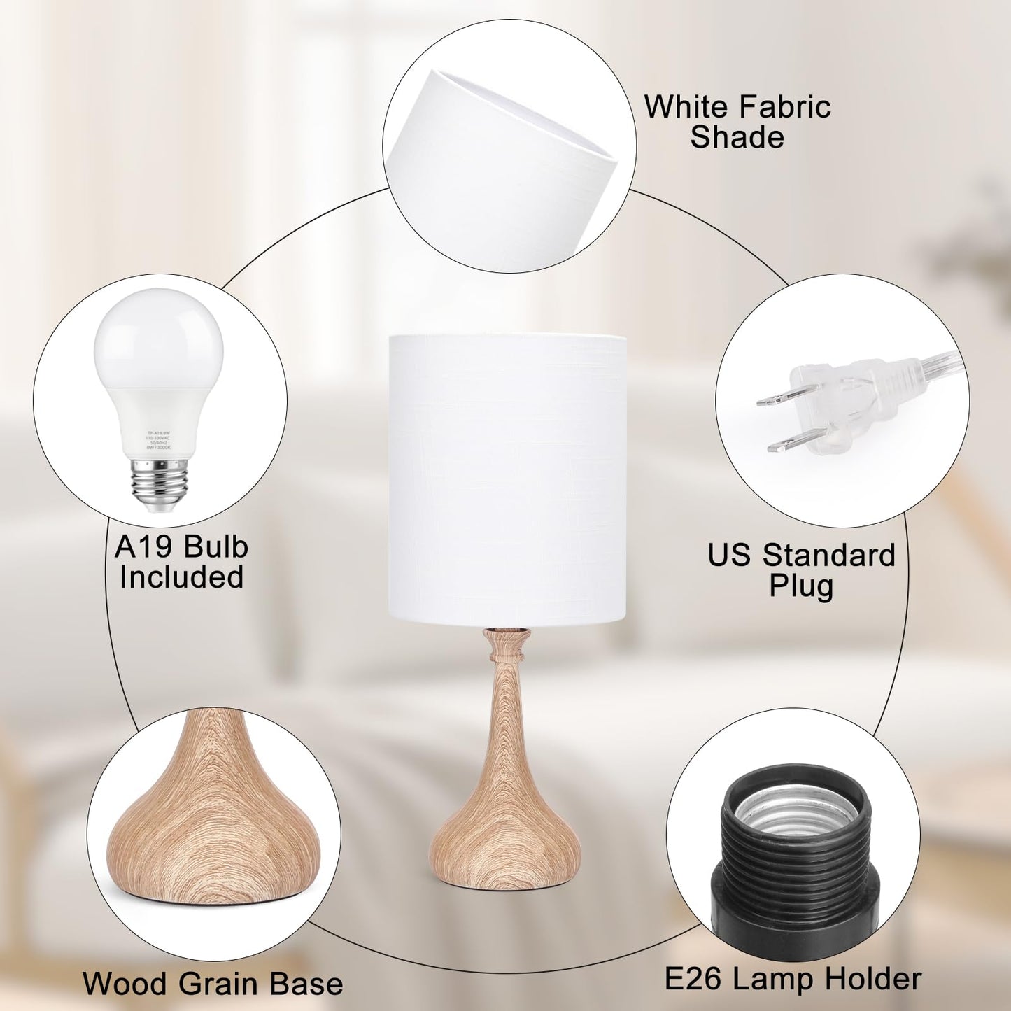 Boncoo Dimmable Small Table Lamp, Bedside Lamps Touch Control for Bedrooms Nightstand with Wood Grain Base, Desk Lamp Night Light for Office Living Room, 9W 3000K LED Bulb Included
