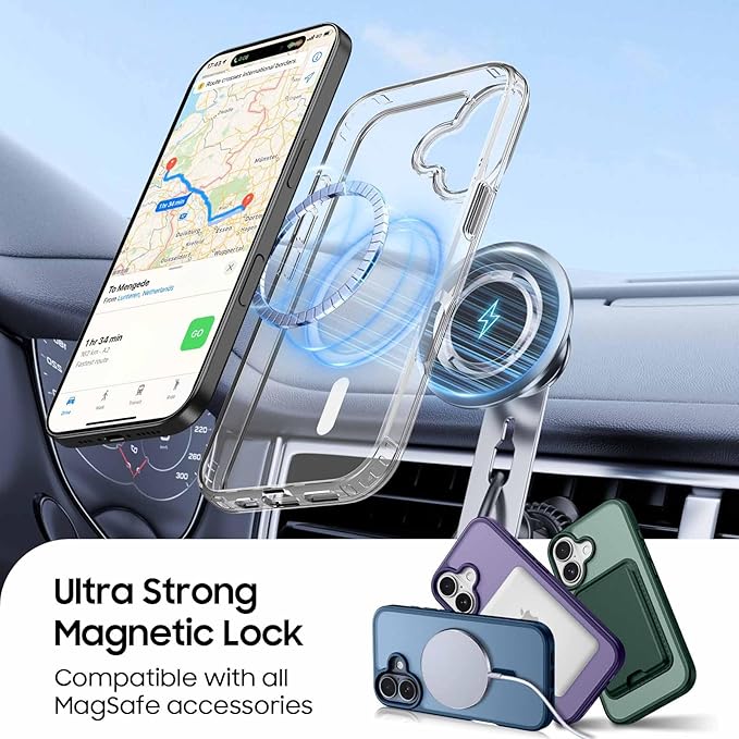 Ntwinro Magnetic for iPhone 17 Clear Case (Compatible with MagSafe) with Blue Detachable Wallet & Card Holder for 3 Cards [RFID Blocking] Military Grade Protective Slim Phone Cover