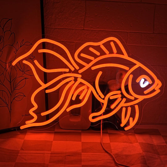 Gyaksjm Goldfish Neon Sign for Wall Decor Fish Neon Light Sign Ocean Neon Light Dimmable LED Neon Sign USB Light Up Sign for Bedroom Restaurant Fishing Shop Store Club Room Man Cave