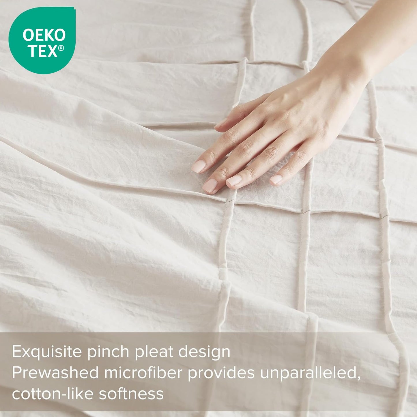 Comfort Spaces Cream Queen Size Comforter Set - 3 Pieces Pintuck Pleated Bedding Sets, All Season Lightweight, Extra Softness Pre-Washed Microfiber Queen Bed Set, Shams