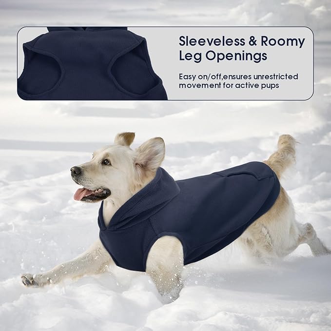 IECOii XXL Dog Hoodie for Large Dogs, Fleece Dog Sweatshirt for Large Breed Male Female Dogs,Pet Pouch Hoodie Winter Sweater Coat with Leash Hole, Warm & Lightweight Outfit for Pitbull, Blue, 2XL