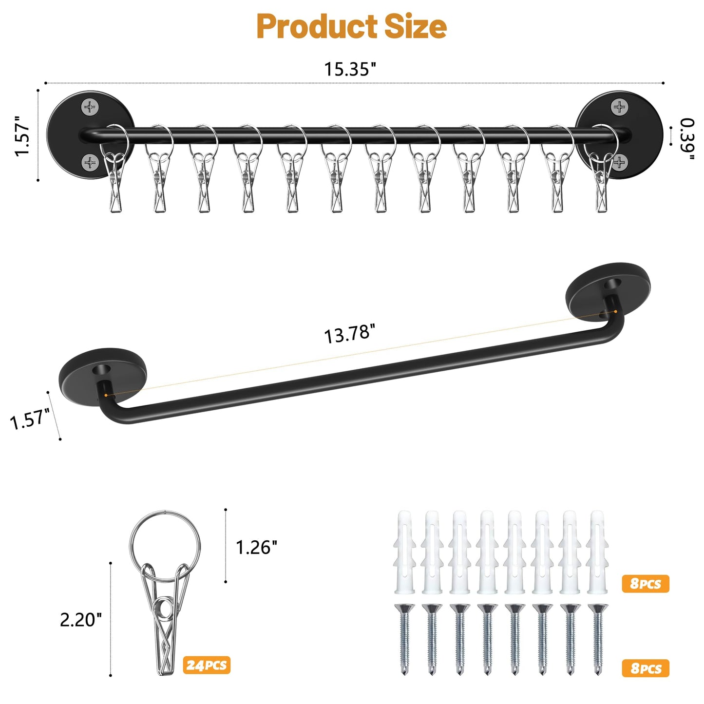 Haikopoon 2 Pack Metal Hat Organizer for Baseball Caps with 12 Large Clips, Wall-mounted Hat Rack Holds up to 24 Hats, Hats Hanger Holder for Closet Wall Storage, Fits All Caps Display-Black