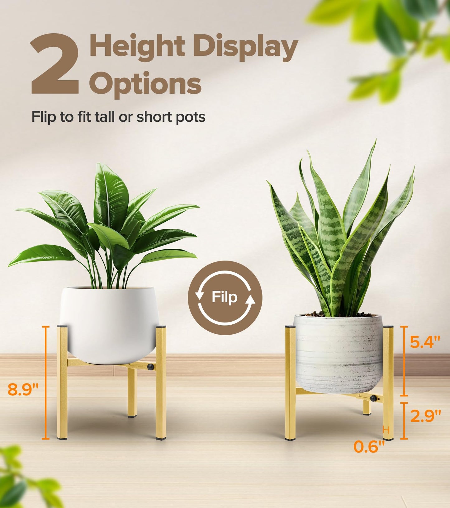 AZADESJET Plant Stand Indoor Adjustable, Metal Modern Indoor Plant Stand, Heavy Duty Plant Stands Outdoor Corner, Stable Plant Holder, Fits 8 to 12 Inches Pots, Gold, 1 Pack, Pot & Plant Not Included