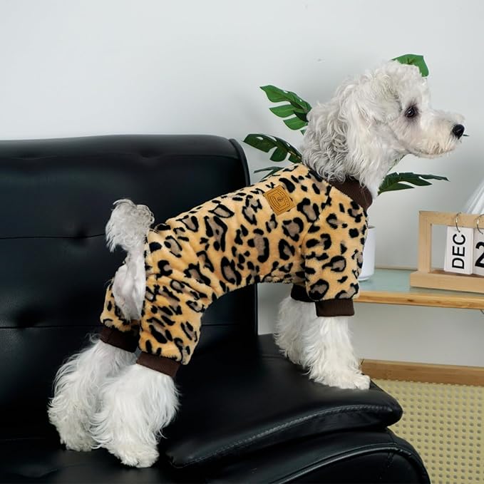 XPUDAC Dog Sweater Leopard Fleece Dog Pajamas for Small Medium Dogs Girl Boy Pet Winter Clothes for Winter Christmas(X-Large)