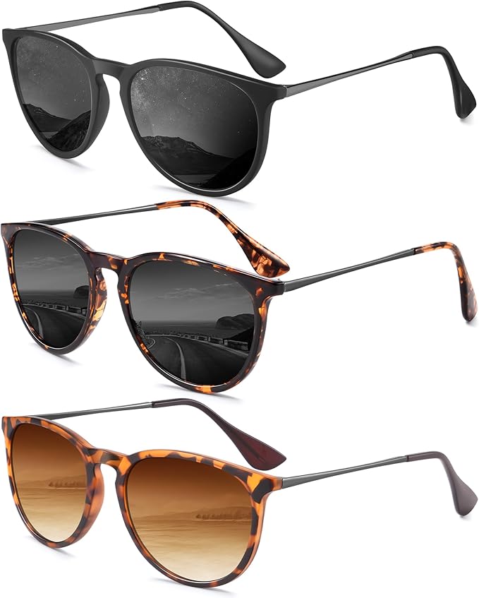 Sunglasses Womens Polarized Sunglasses-Women: Retro Round Sun Glasses with UV400 Protecion Trendy 3 Pack