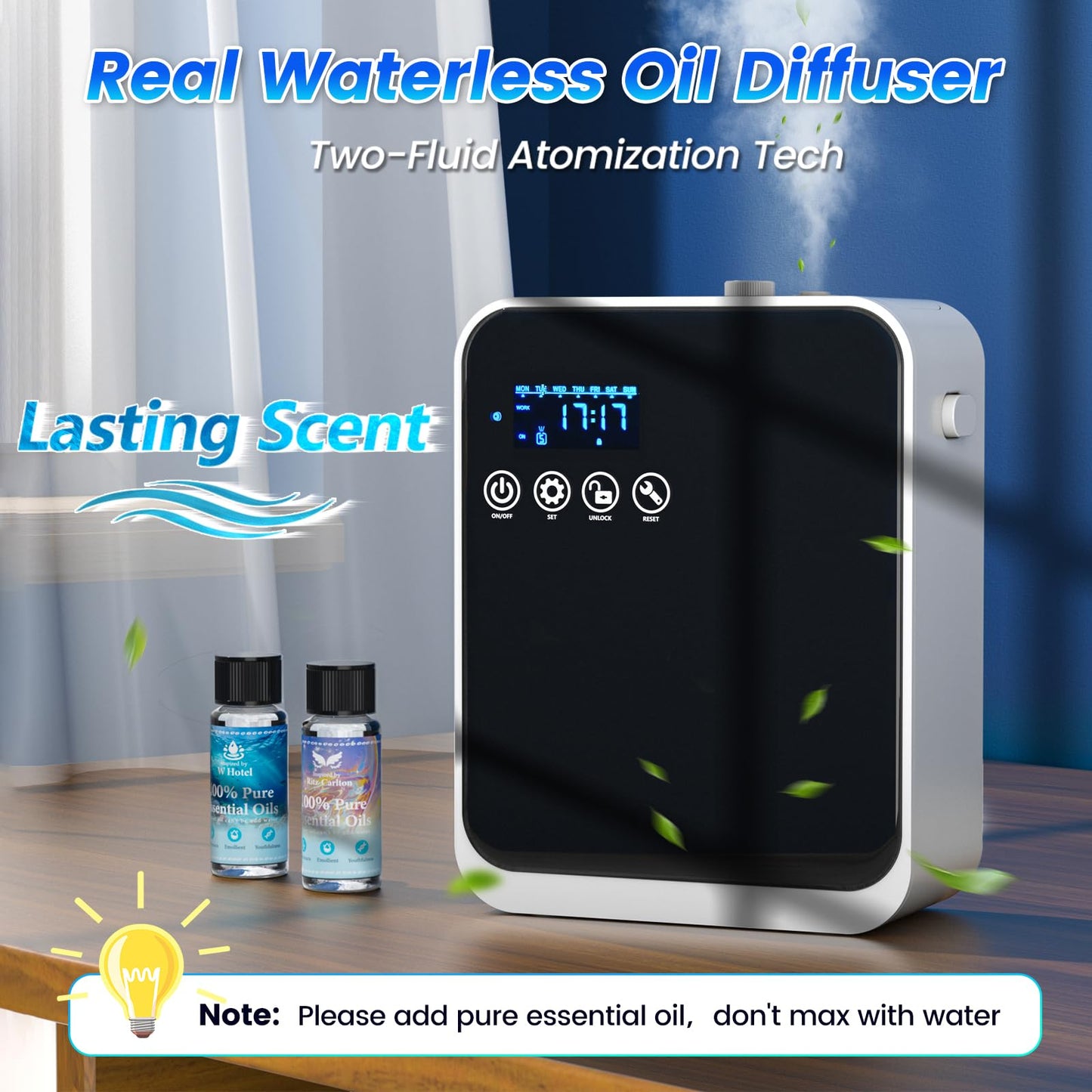 Waterless Essential Oil Diffuser,Whole House Oil Air Diffusers for Home,Hotel,Aromatherapy Scent Diffuser with APP Control & Touch Screen,1500 sq.ft Coverage,Adjustable Level & Auto Timer,Quiet,Black