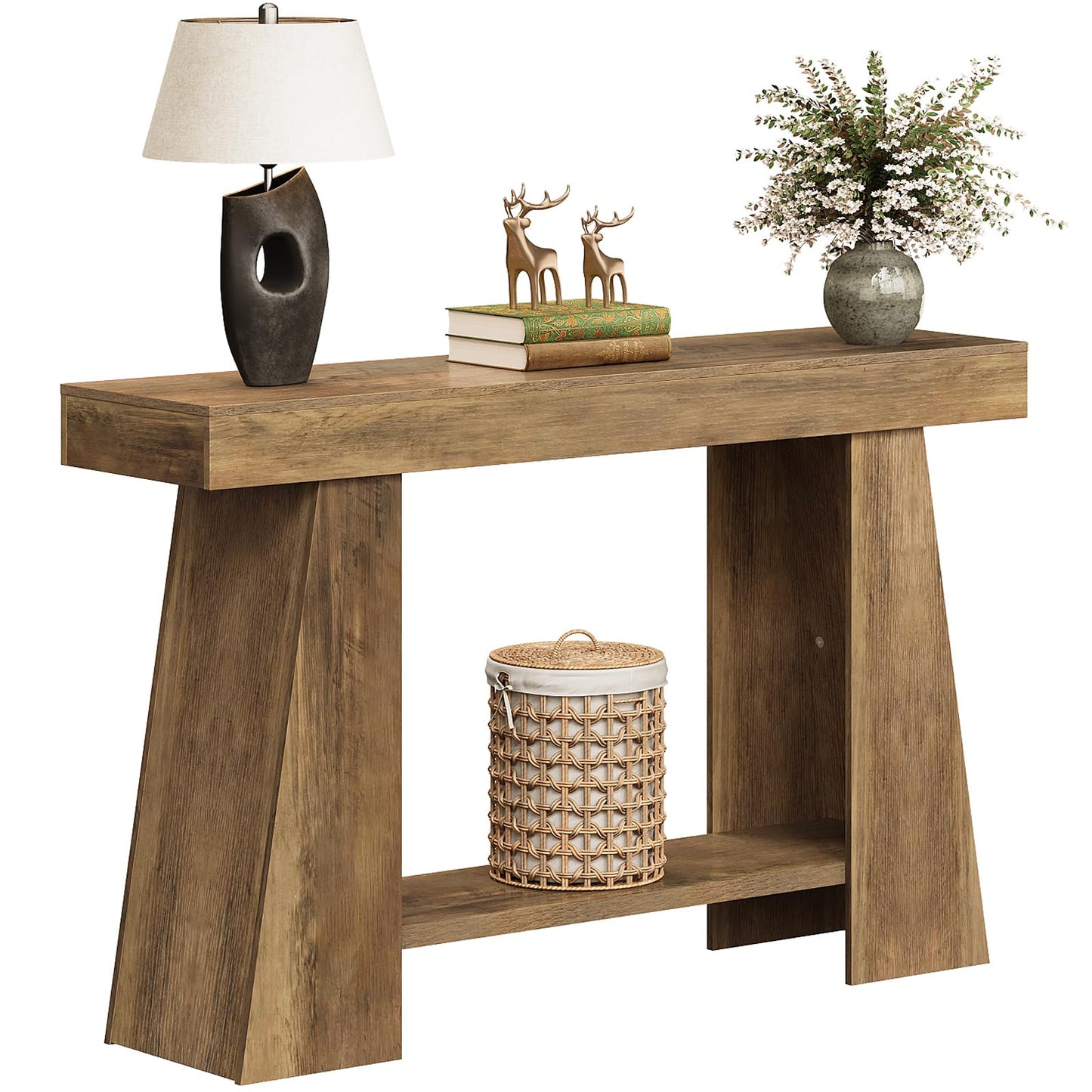 Tohomeor 47.24" Farmhouse Entryway Console Table, Narrow Sofa Table Behind Couch, Wooden Rectangular Entry Table with Storage Shelves for Entrance, Hallway, Living Room, Foyer
