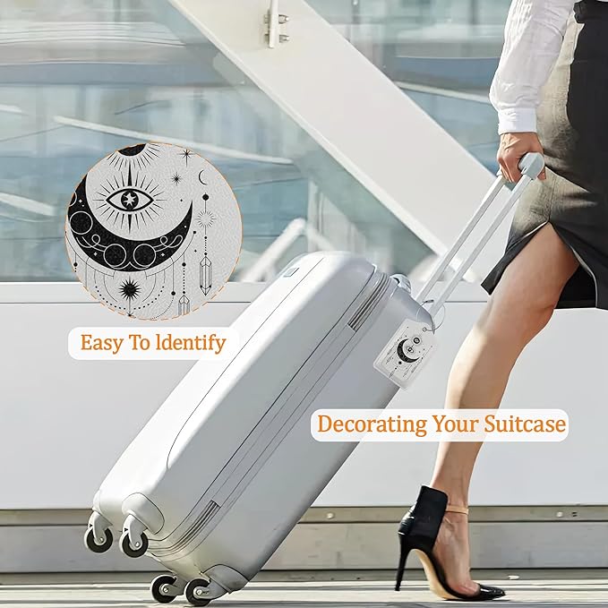 Boho Moon Eyes Luggage Tags for Suitcase 3 Pack, Leather Bag Tags Identifiers with Privacy Name Address Labels and Durable Steel Loop for Men Women Backpack
