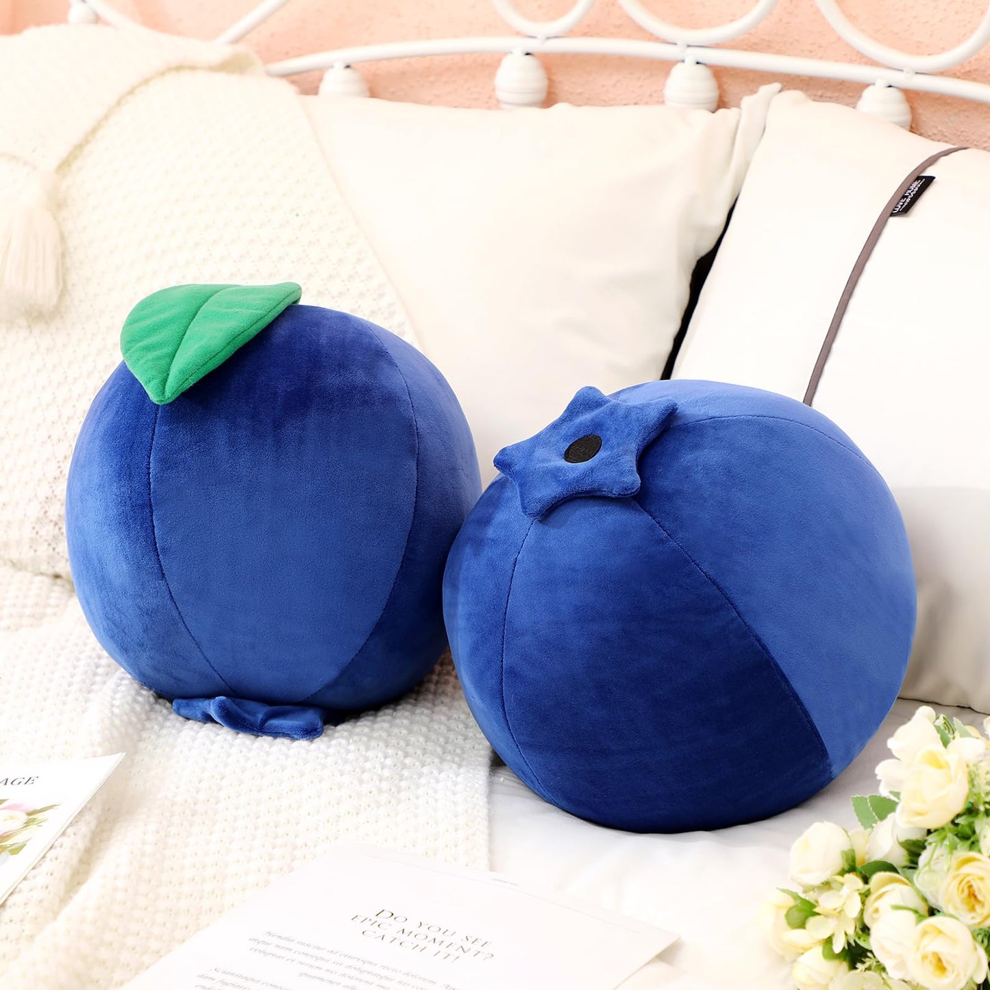 Beeveer 2 Pcs Blueberry Plush Cute Fruit Plush Blueberry Pillow Kawaii Decorative Hugging Gift Soft Stuffed Fun Plushies Novelty Pillow Toy Cushion Seat Decor for Home Kids Girl