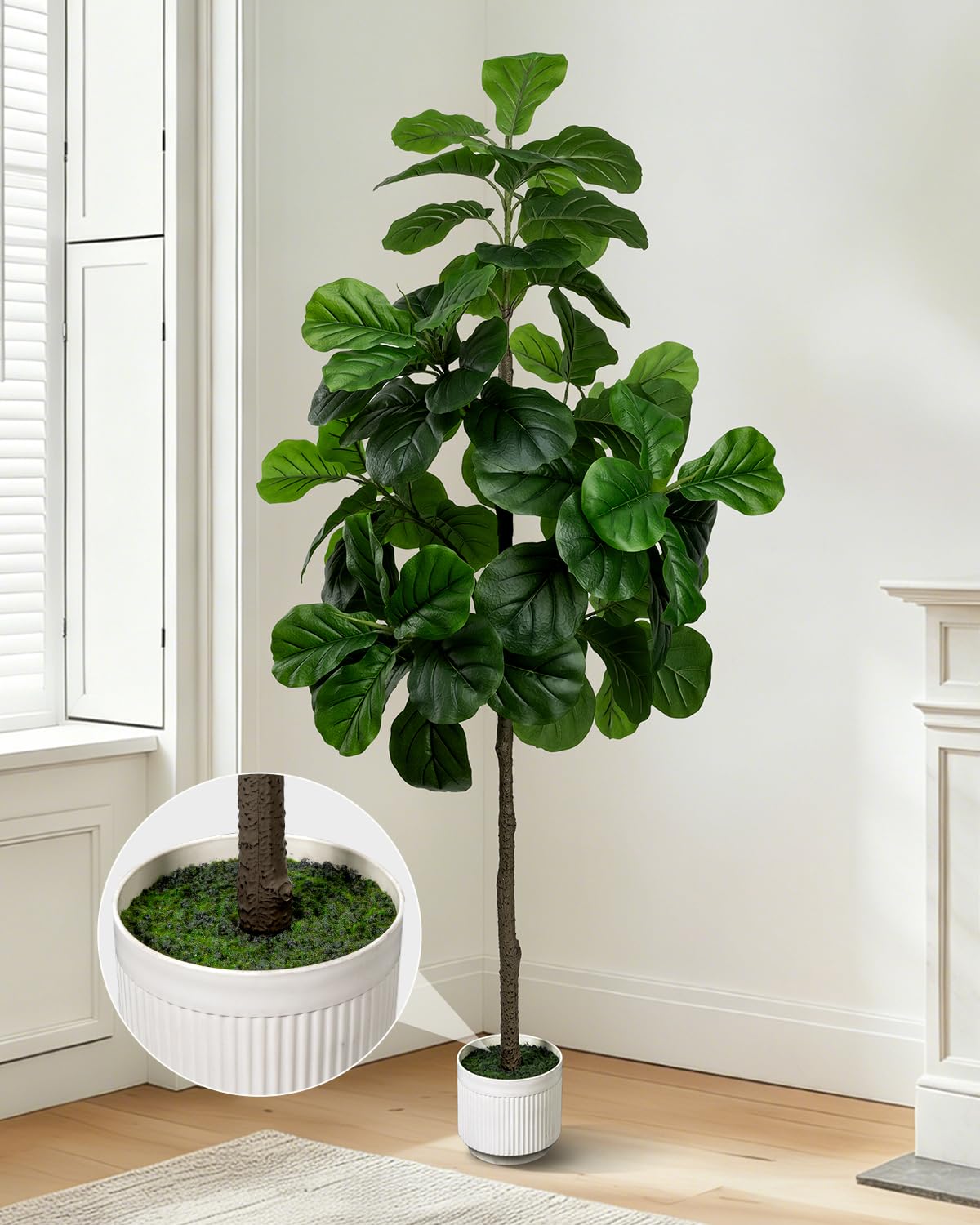 LuceAlberi Artificial Fiddle Leaf Fig Tree 6FT - Large Fake Trees with White Planter, Tall Faux Ficus Lyrata Tree Floor Plants for Indoor Home Decor Office Living Room Housewarming Gift, 1Pack