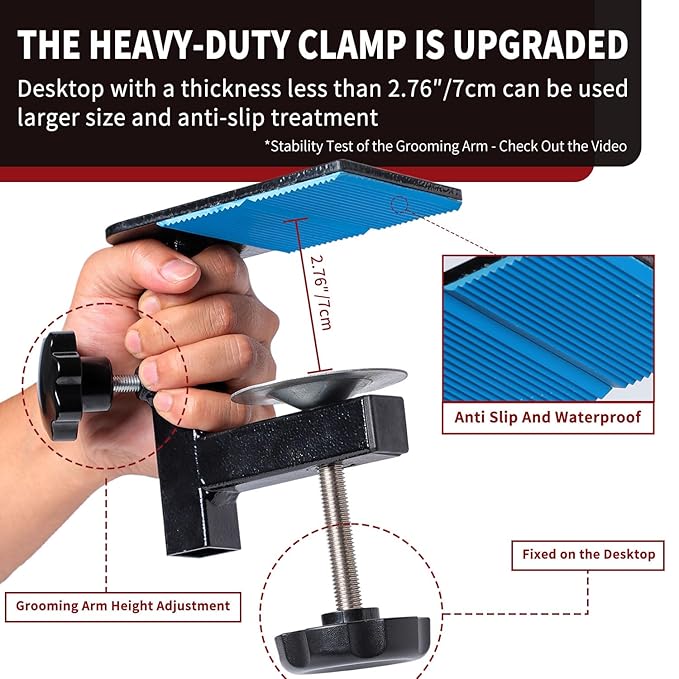 Phenfor Dog Grooming Table Arm with Hammock - Adjustable Height, Pet Grooming Hammock, No Sit Haunch Holders, Loop Noose Heavy-Duty Clamp (Black)