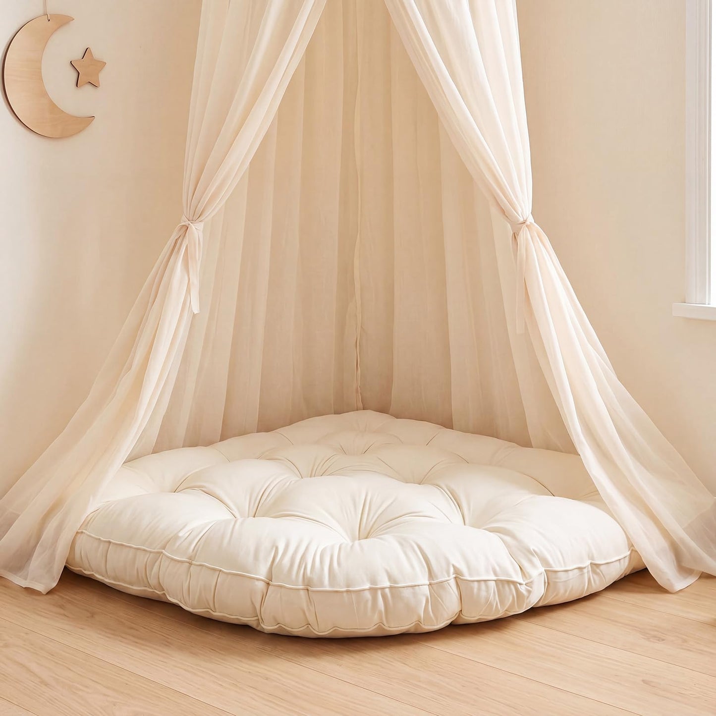 Yookeer Triangle Floor Pillow 100cm Cream Tufted Corner Floor Cushion Thickened Soft Window Seat Cushion Washable Meditation Mat for Living Room Bay Balcony Reading
