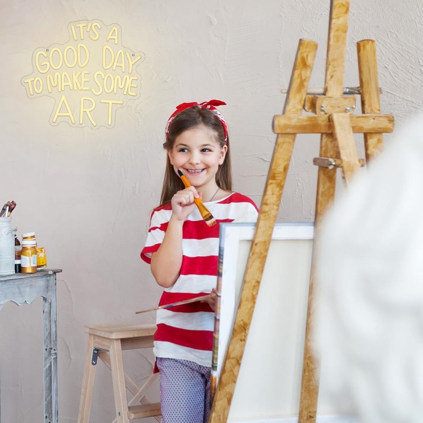 Gyaksjm It's A Good Day to Make Some Art Neon Sign for Wall Decor Aristic LED Light Paint Neon Light Sign Classroom Neon Sign Dimmable Warm White Art Letter Neon Light for Bedroom Classroom Home Gallery Studio