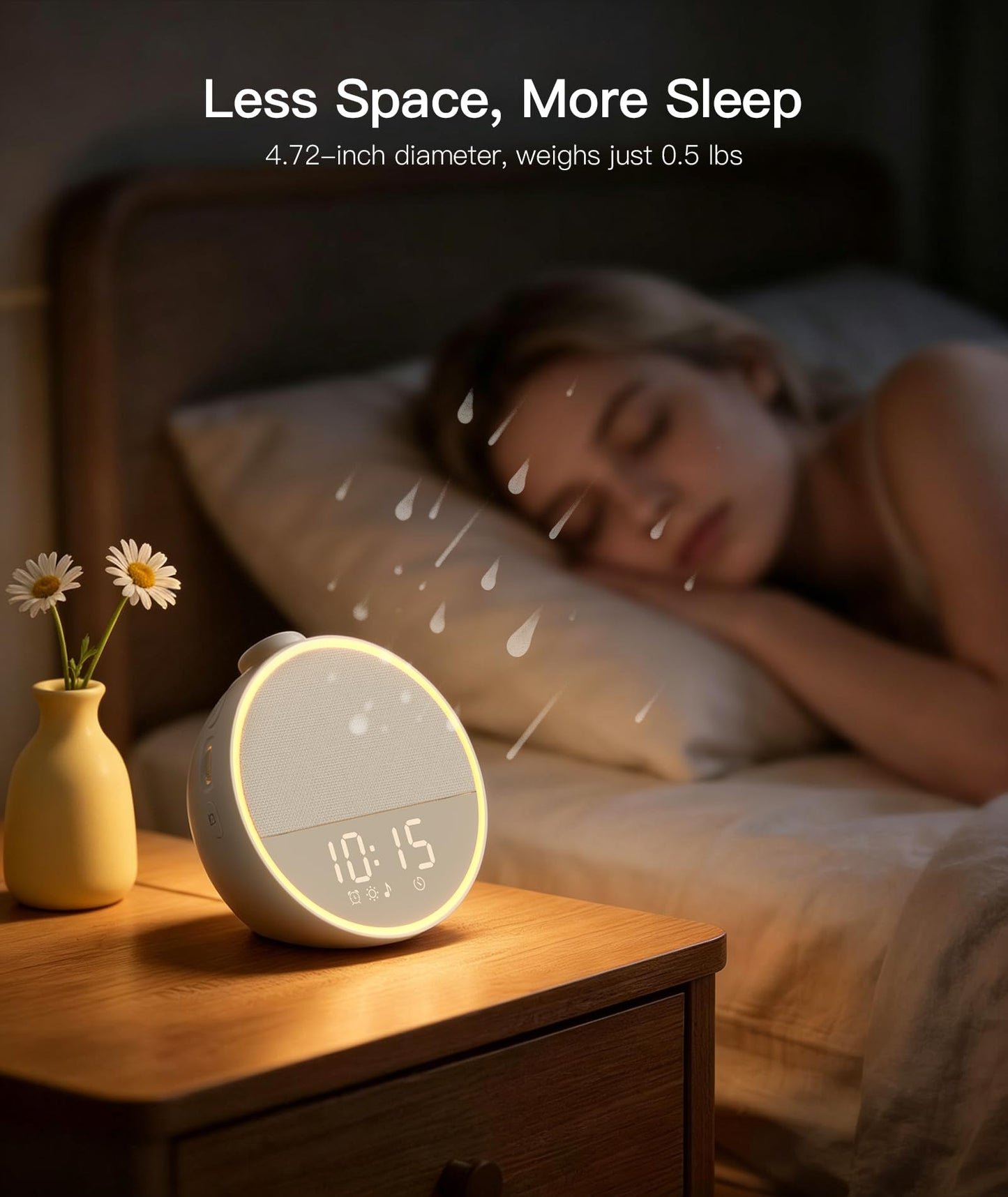 Narelu Sound Machine - Alarm Clock White Noise Sound Machine for Sleep, Night Light, 30 Soothing Sounds, 10 Gentle Alarms, Sleep Timer, Screen-Free Sleep Routine for Adults, Travel, Nightstand, Office