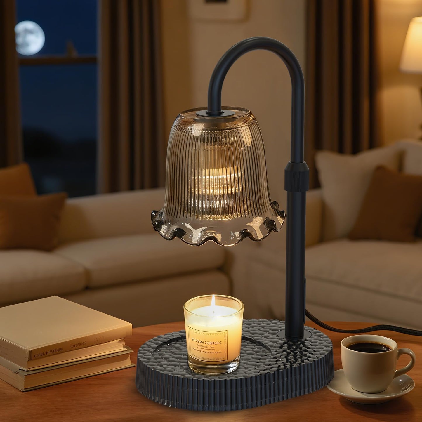 WYghyronic Candle Warmer Lamp with Adjustable Height - Flameless 4-Level Dimmable Wax Warmer, Timer Function & Stylish Design in Multiple Colors (Black1)