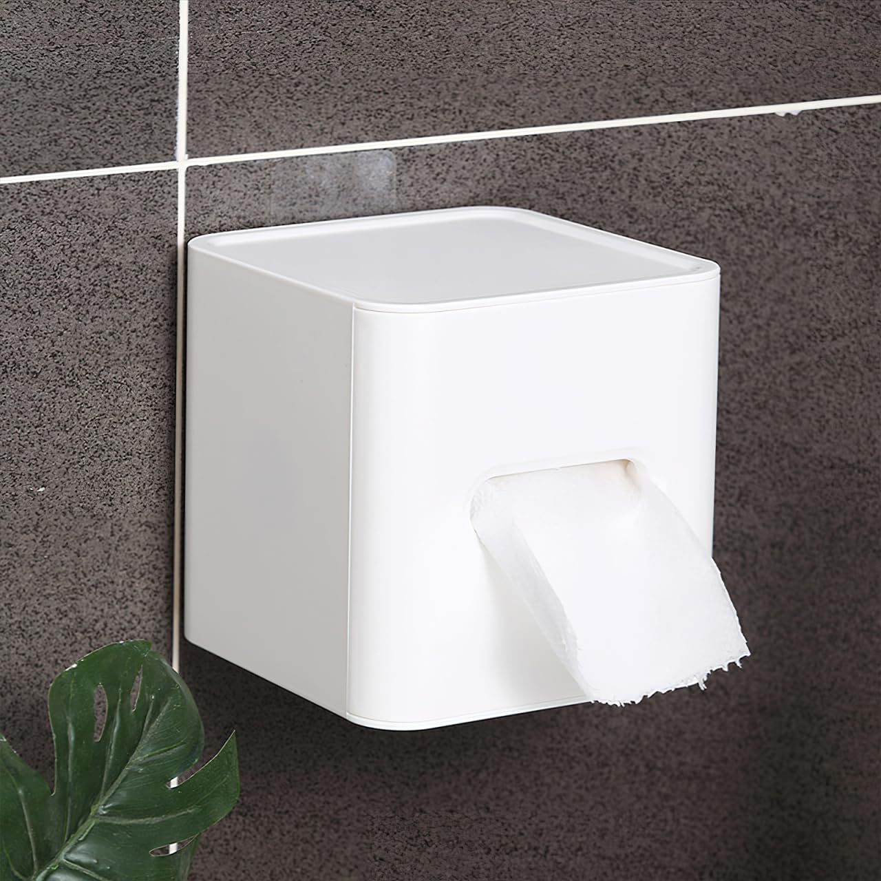 Kichvoe Square Plastic Tissue Box Cover with Tray Multifunction Roll Paper Holder for Bathroom and Office Compact 5.51X5.51X5.51In Cube Tissue Storage Organizer