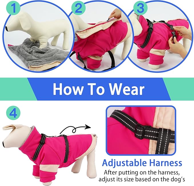 MIGOHI Thermal Large Dog Coat with Harness Waterproof Jacket for Large Dogs,Thick Dog Winter Coat,Snow Jacket for Dogs Windproof for Hunting Camping Chilly Days,Doberman,Great Dane,XXXL,Rosered