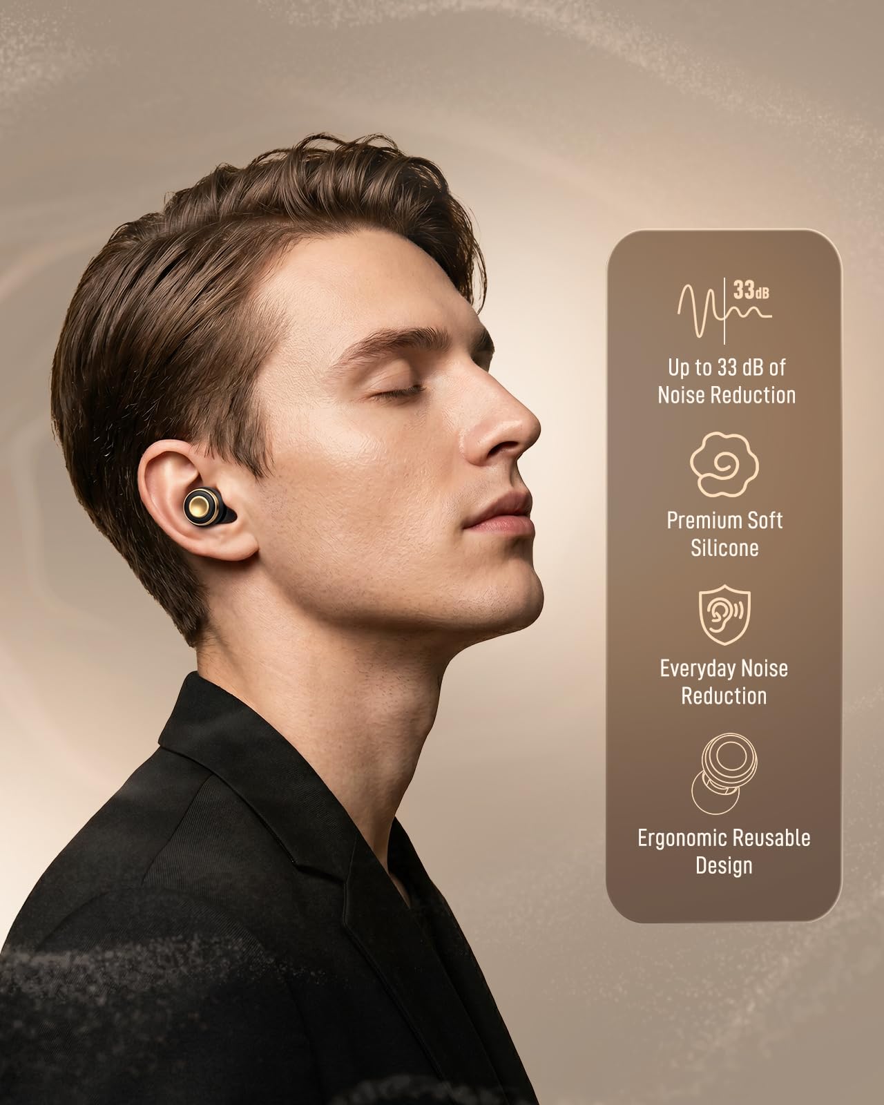 ZovGemy Reusable Earplugs for Focus, Travel & Work, Up to 33dB Noise Reducing Silicone Ear Plugs with 4 Sizes, Secure Fit, Portable Snap-Closure Case for Flights, Study, Commute Reading