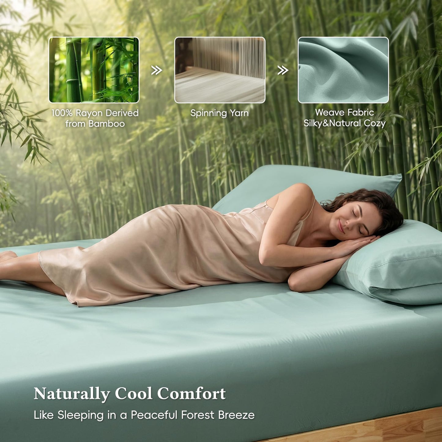 David's Home Cooling Fitted Sheet Queen Size, 100% Rayon Derived from Bamboo, 16" Deep Pocket 2.5cm Wider Elastic, Luxury Smooth Silky Soft Breathable Bottom Sheet for Hot Sleeper, Sage Green