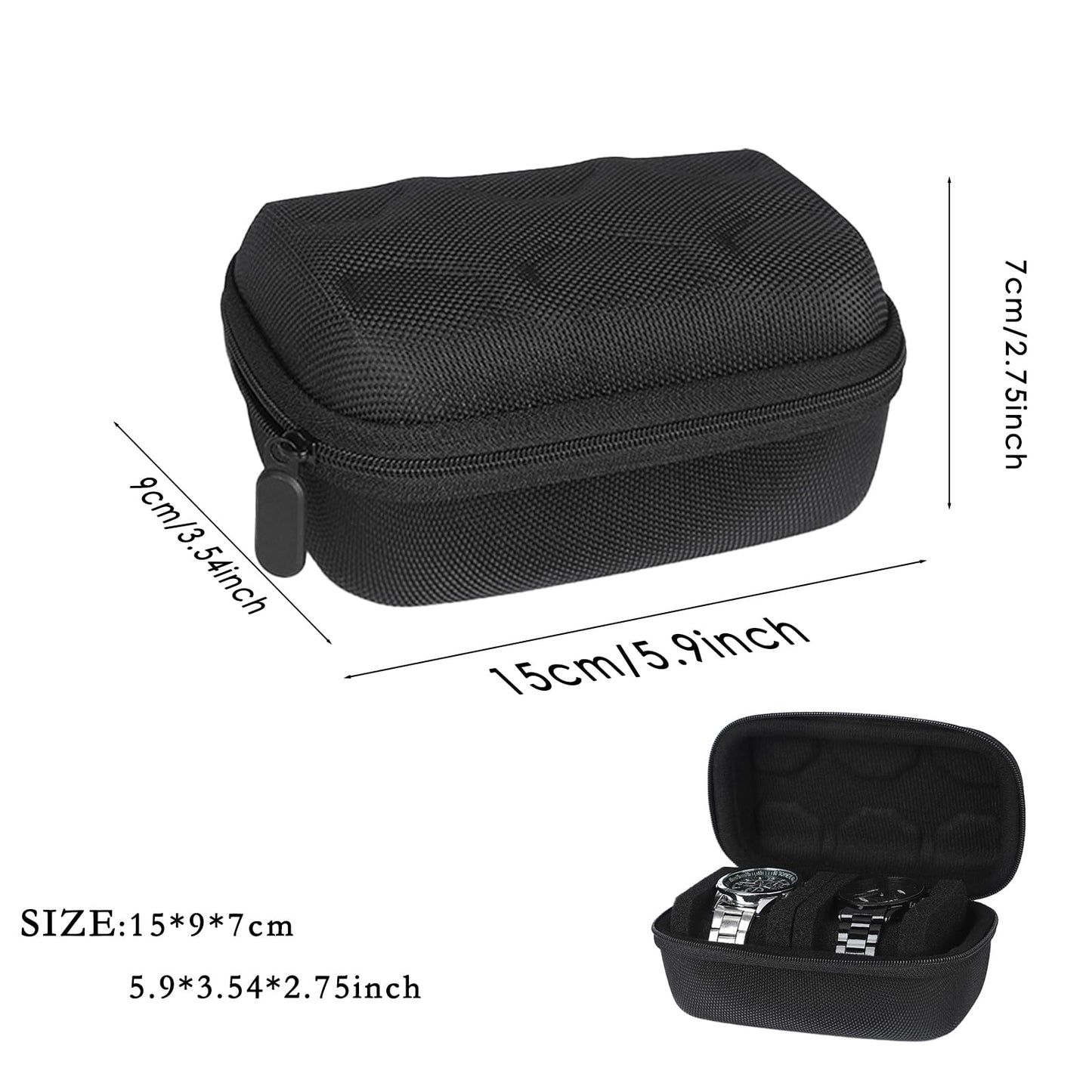 Jeonnfp Watch Travel Case for Men and Women Portable Watch Box Organizer Zipper Single Watch Storage Roll with Soft Watch Pillow(Black, 2slots)